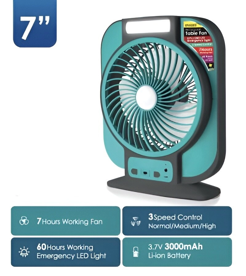 Portable Table Fan with LED Light - 7 Inch 3000mAh 3 Speed