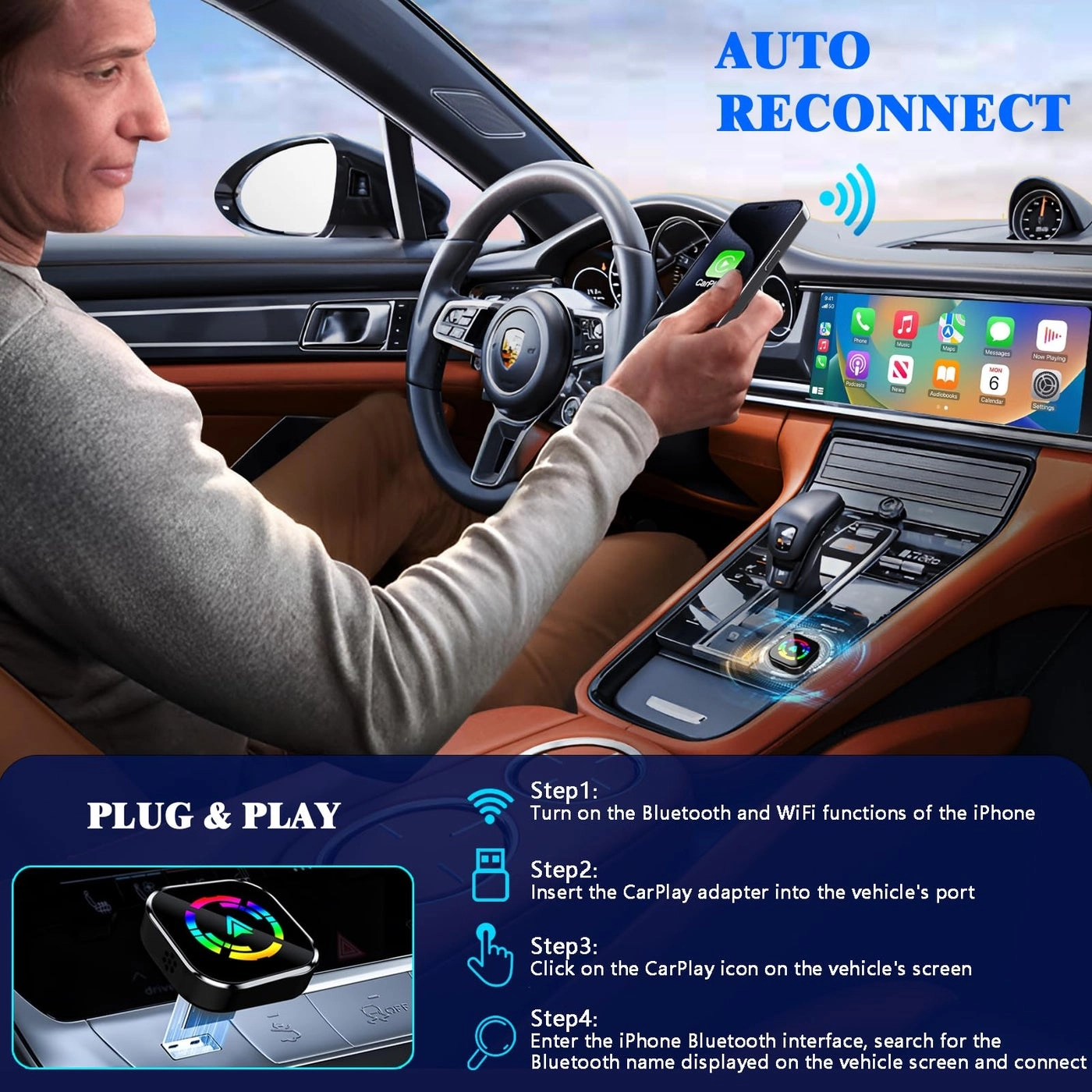Wireless CarPlay Adapter - 2026 Upgraded Wired to Wireless Type-C Extension