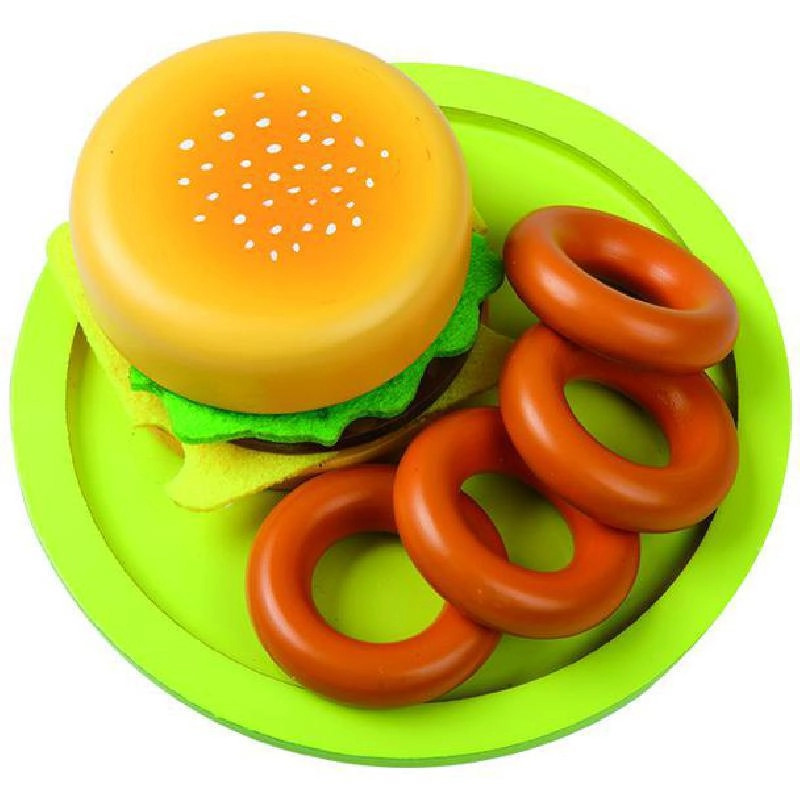 Hamburger with Onion Rings Set - Wood (SAWT02512)