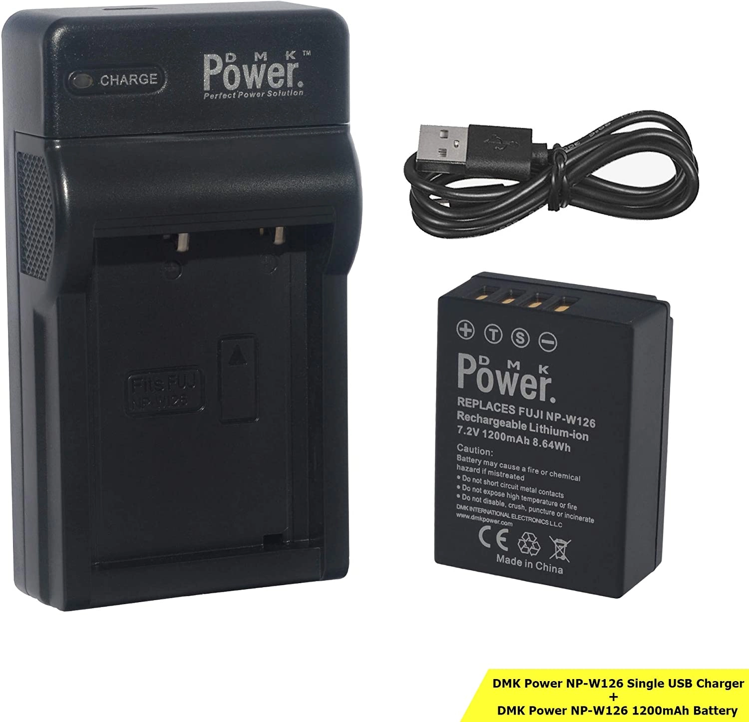 DMK NP-W126S/NP-W126 + Single Slot USB Charger