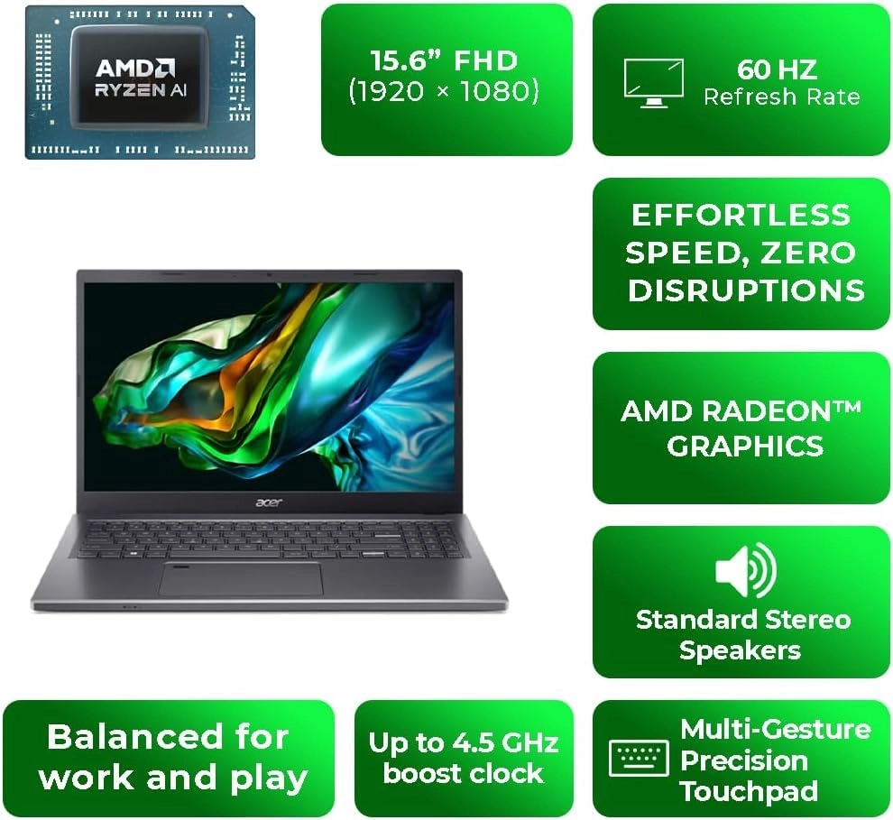 Aspire 15 NX.KXAEM.003 - 15.6'' Ryzen 7 8840HS 16GB DDR5 1TB SSD