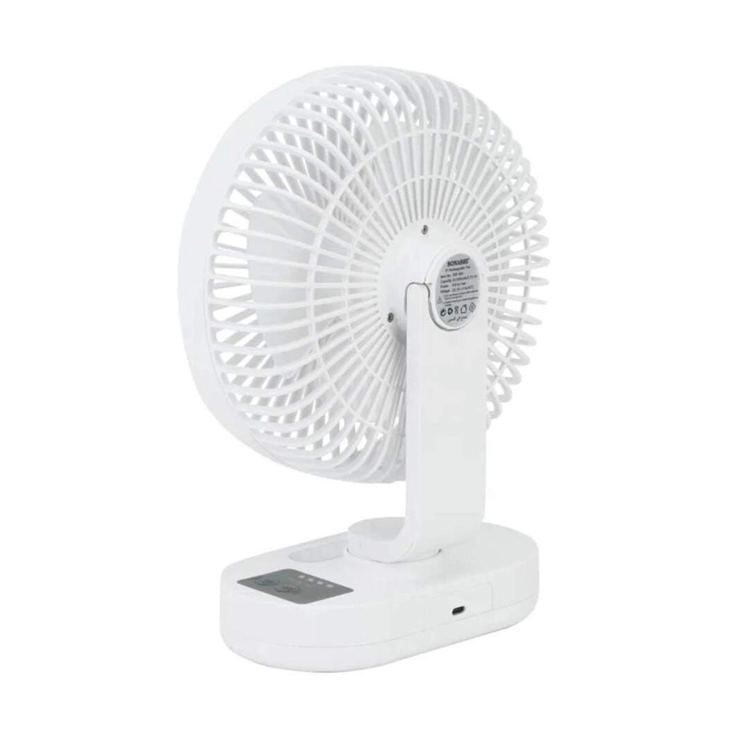 Portable Rechargeable Fan with LED Light - 3 Speed 8 Hours 180° Rotating
