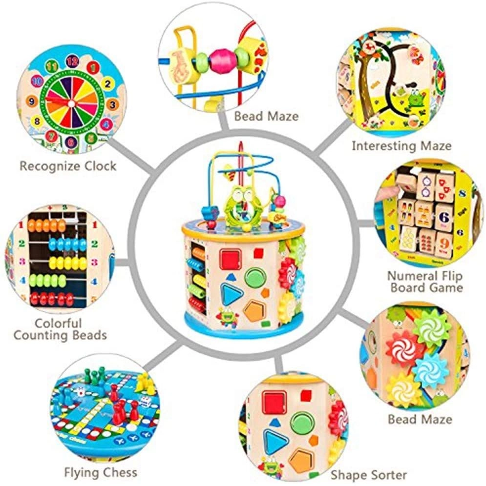 8-in-1 Multifunction Wooden Activity Cube - 2+