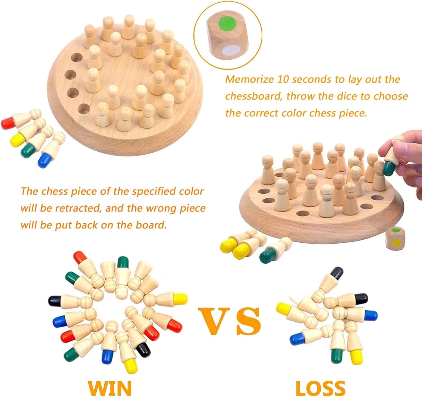 Matchstick Chess - Wooden Memory Match Organizer Storage Bag