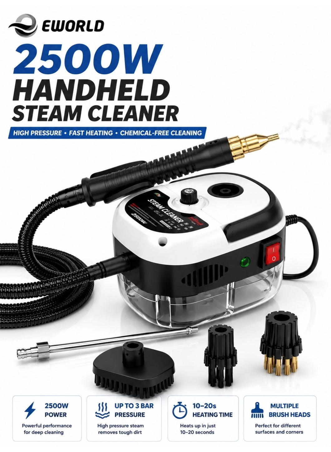 Eworld Handheld High Pressure Steam Cleaner - 3 Bar