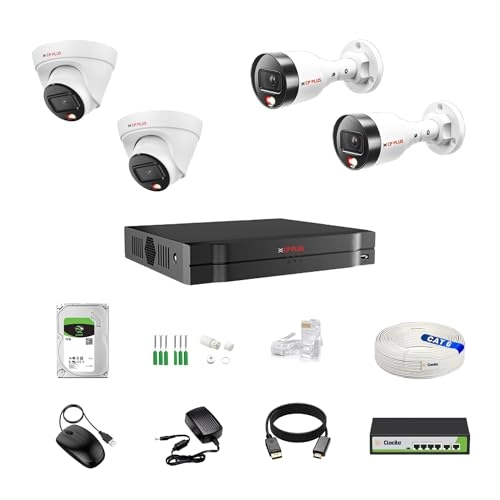 4 CH AI NVR + 2MP 2 Dome 2 Bullet IP Cameras - 4 Cameras + 1 TB HDD + 4+2 POE Switch + CAT 6 Cable