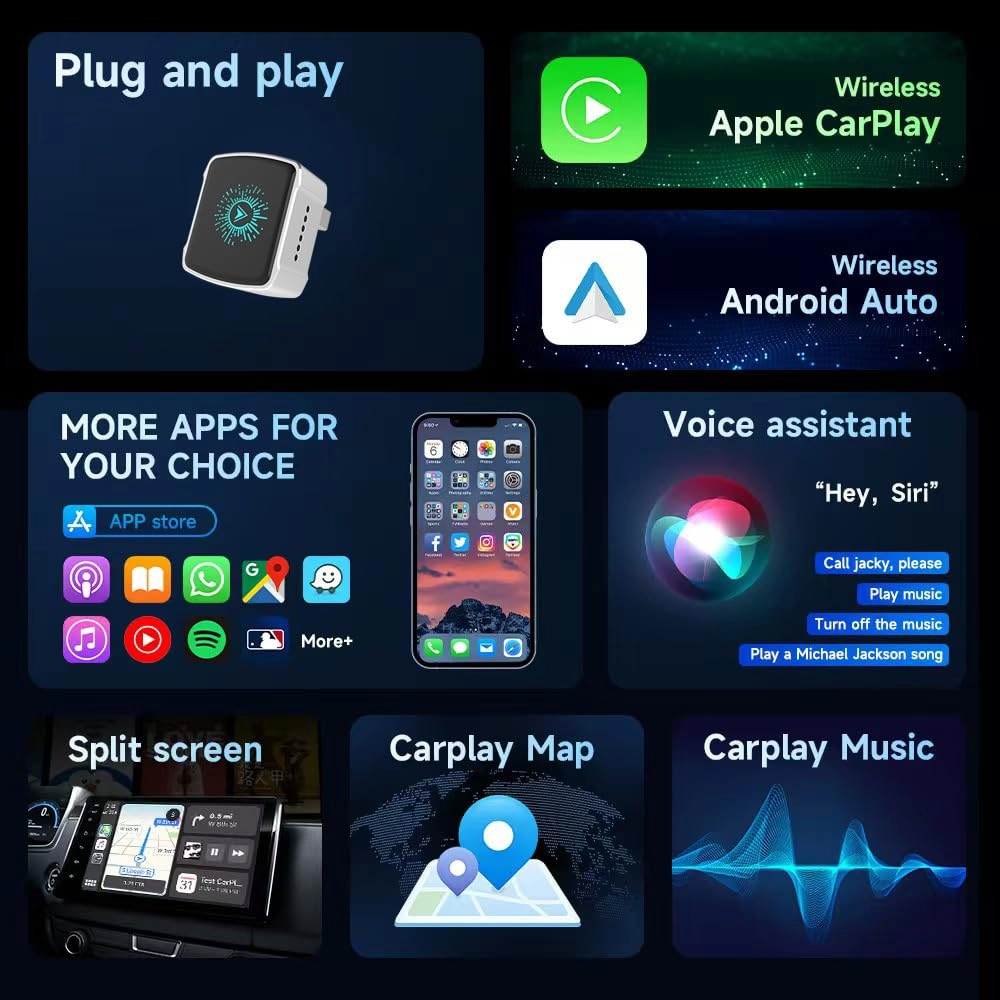 Wireless CarPlay Adapter - 2-in-1 Mini USB/USB-C Plug & Play