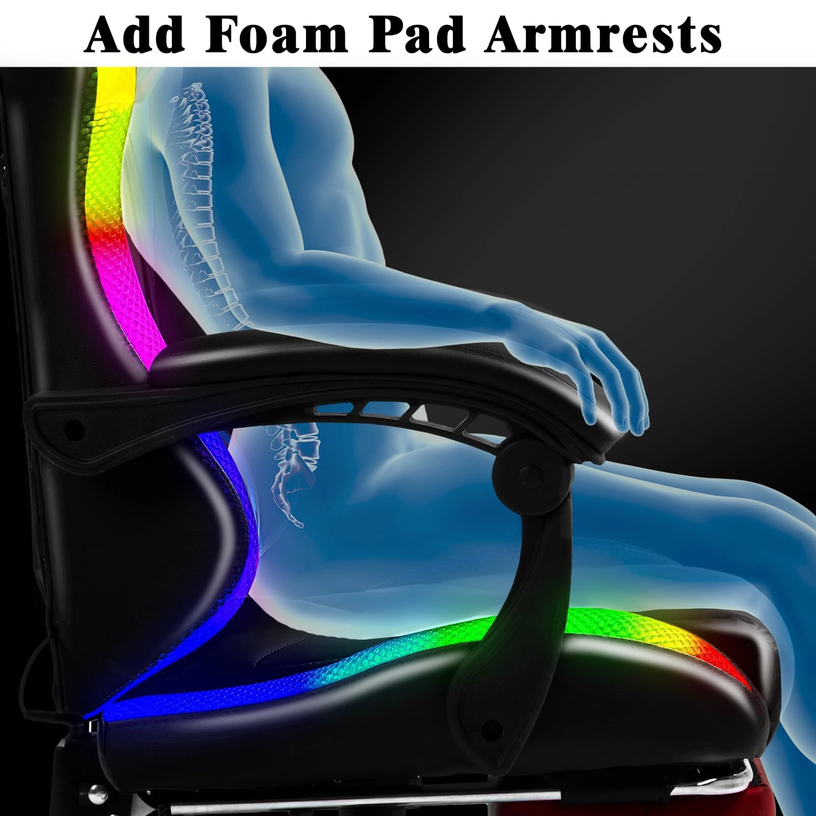 Gaming Chair - RGB LED Lumbar Massager Footrest