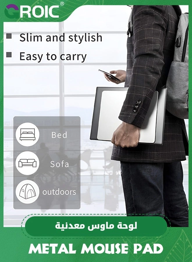 Aluminum Alloy PU Leather Gaming Mouse Pad - 23x18 cm