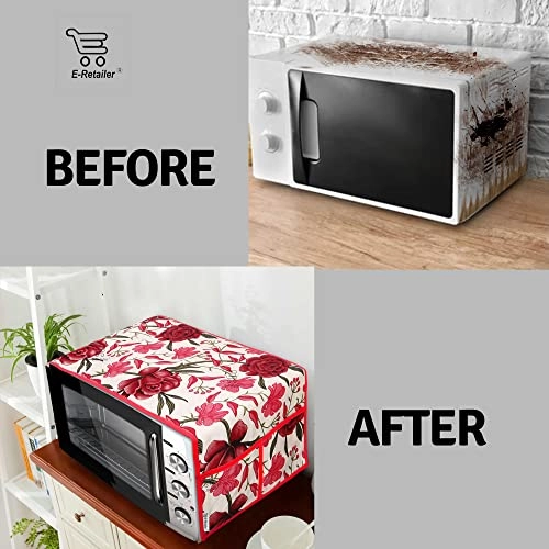 Microwave-Oven Top Cover - Polyester 3-Layered 4 Pockets Maroon