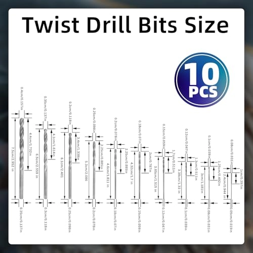 Twist Drill Bits - diamond 10Pcs 0.8 mm 1.0 mm 1.2 mm 1.5 mm 1.8 mm 2.0 mm 2.5 mm 3.0 mm 3.5 mm 4.0 mm