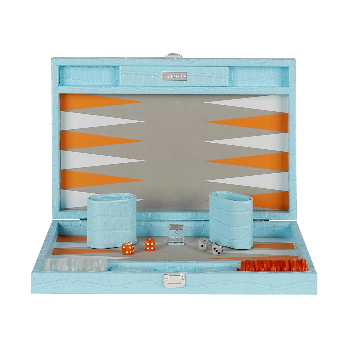 VIDO Backgammon Set - Aquamarine Blue Crocodile Vegan Leather