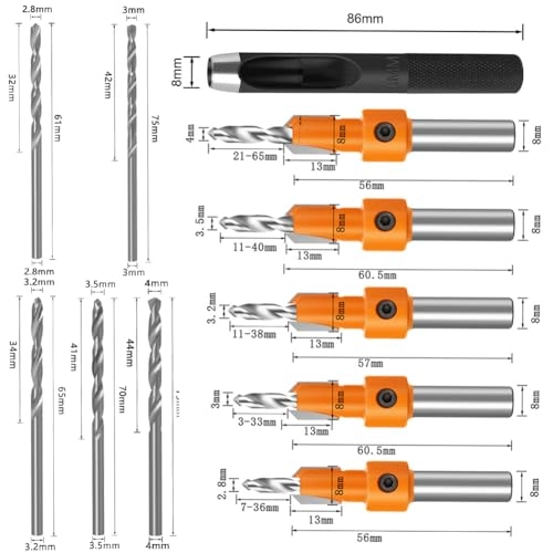 Tapered Countersink Drill Bits - #45 Carbon Steel 10Pcs 8mm