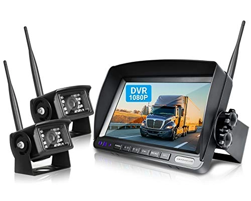Digital Wireless 2 Backup Camera System - Night vision Wireless + 7’’ DVR Split Monitor - 7 Inches Touch Button