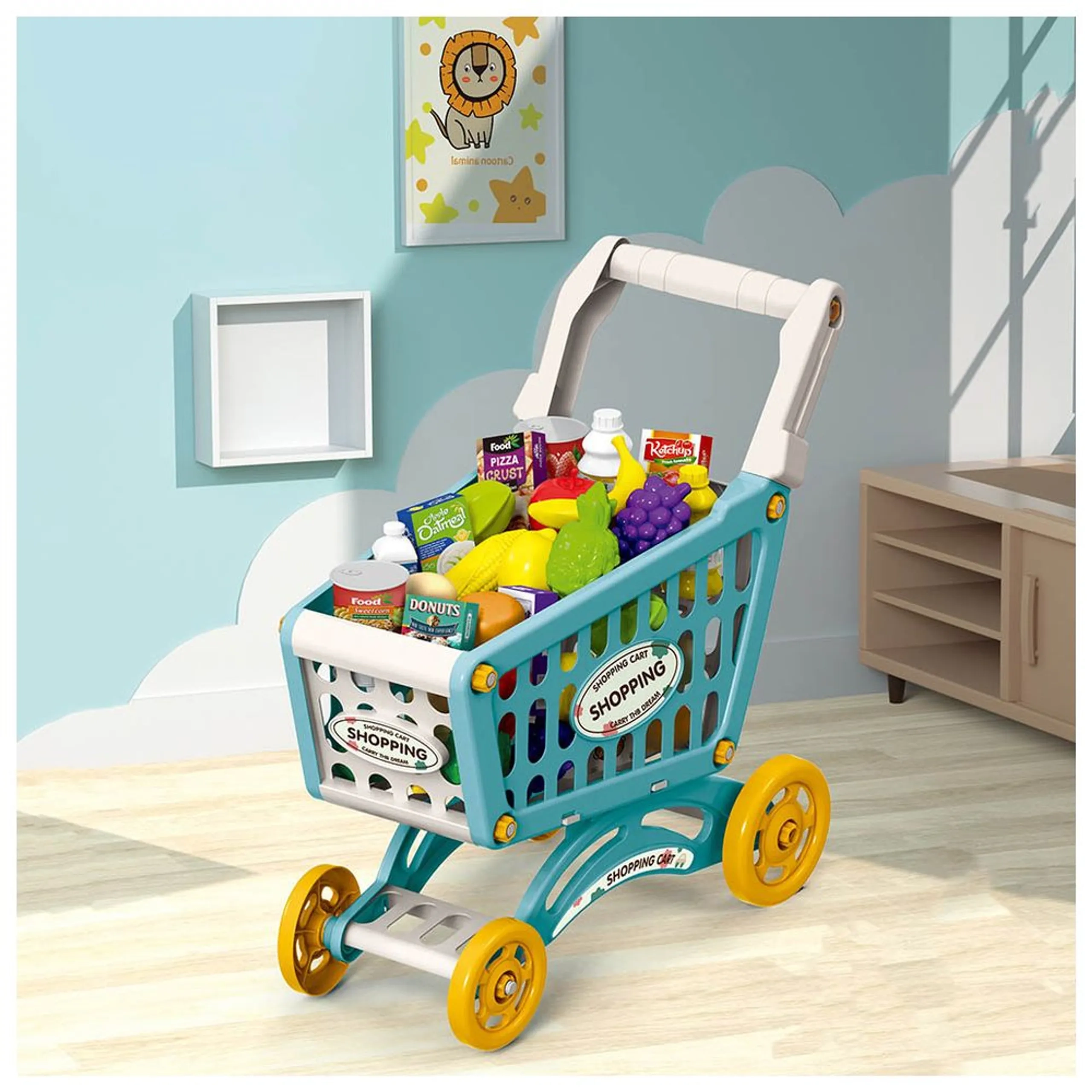 Eazy Kids Role Play Market Shopping Cart - 56 pcs (SAB-LS_DIYSC_BU)