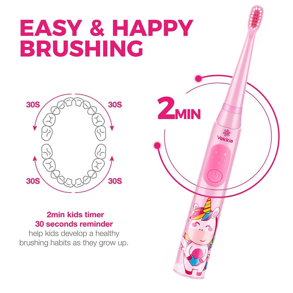 Sonic Rechargeable Kids Electric Toothbrush - 3 Modes 24000 Strokes IPX7 Waterproof