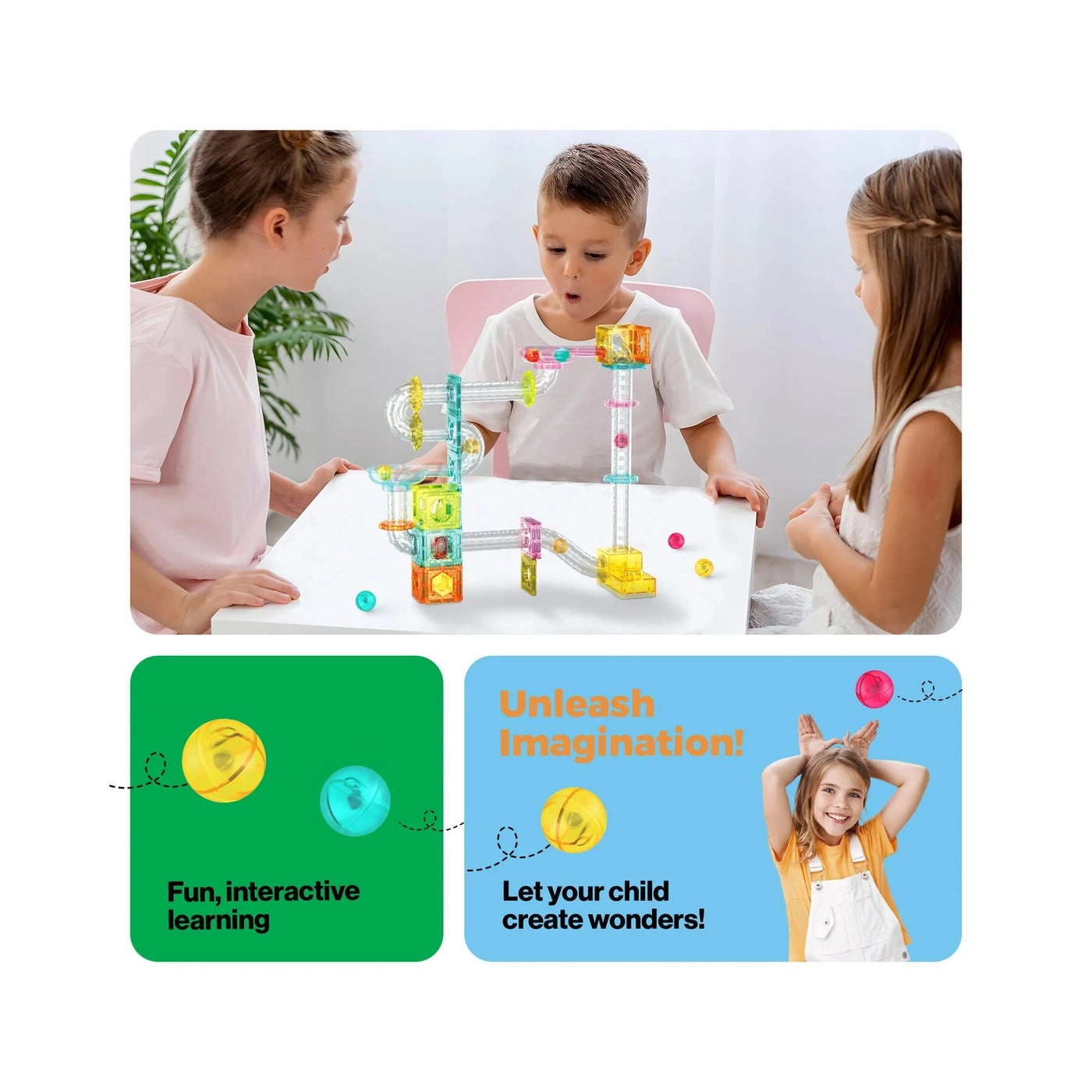 Magnetic Marble Run with Launcher - 80 pcs