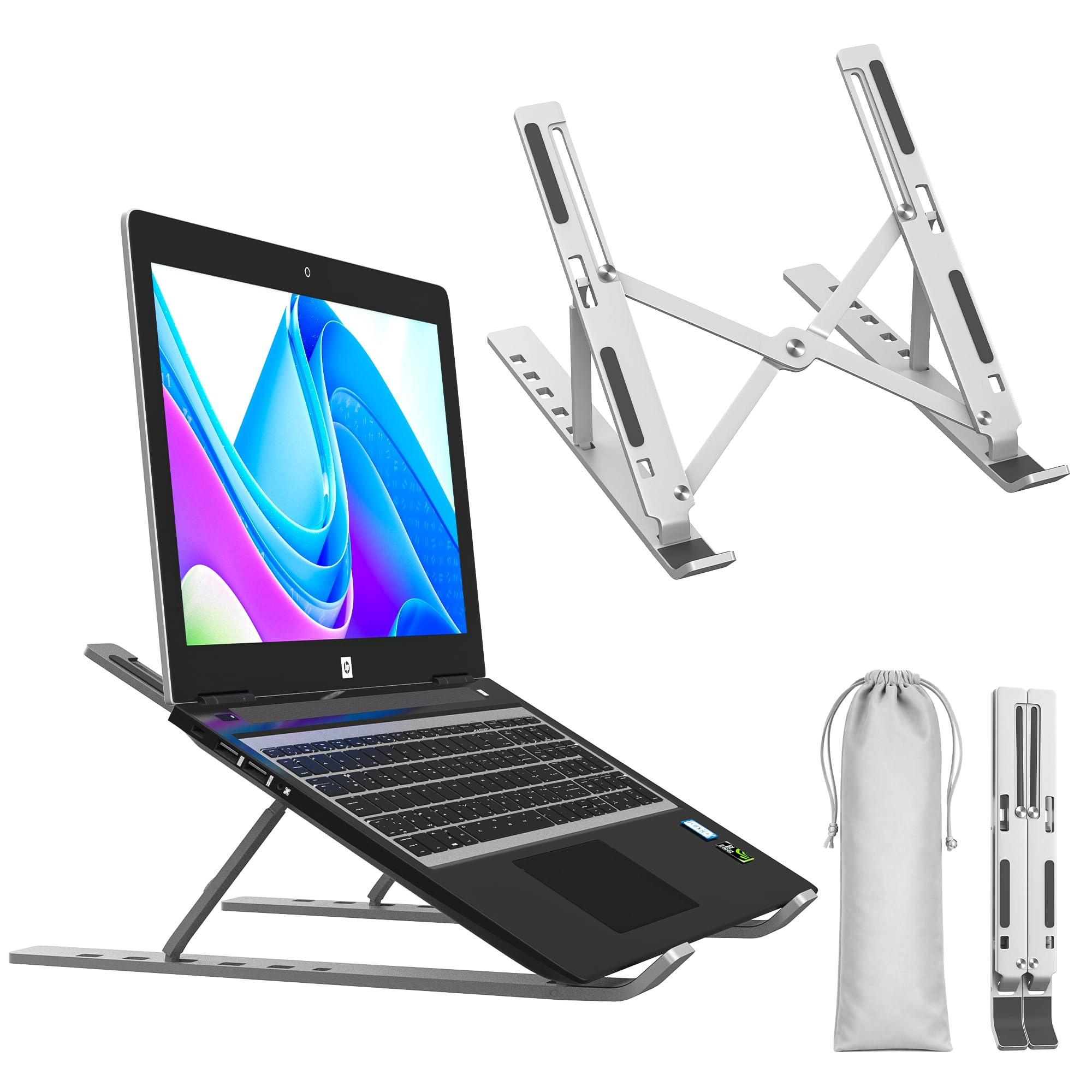 Syvo Digital Private Limited, Syvo Digital Private limited 6 Angles Adjustable Aluminum Ergonomic Foldable Portable Tabletop Laptop/Desktop Riser Stand - 16 inch
