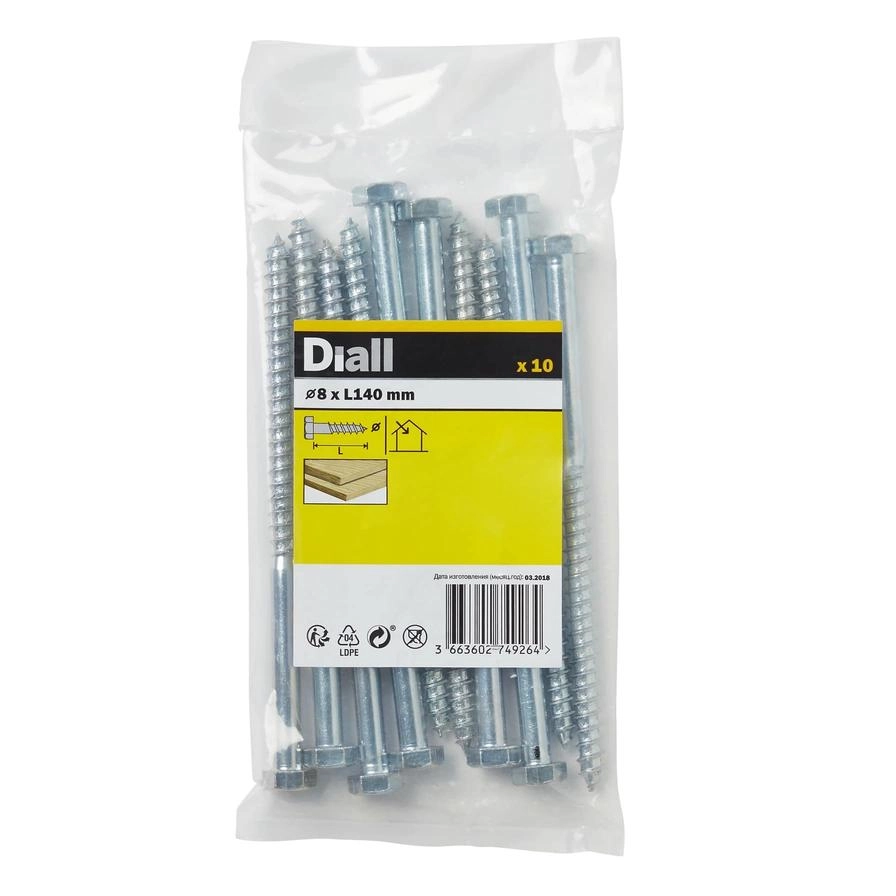 Diall Hex Coach Screw - 140 mm 8 mm