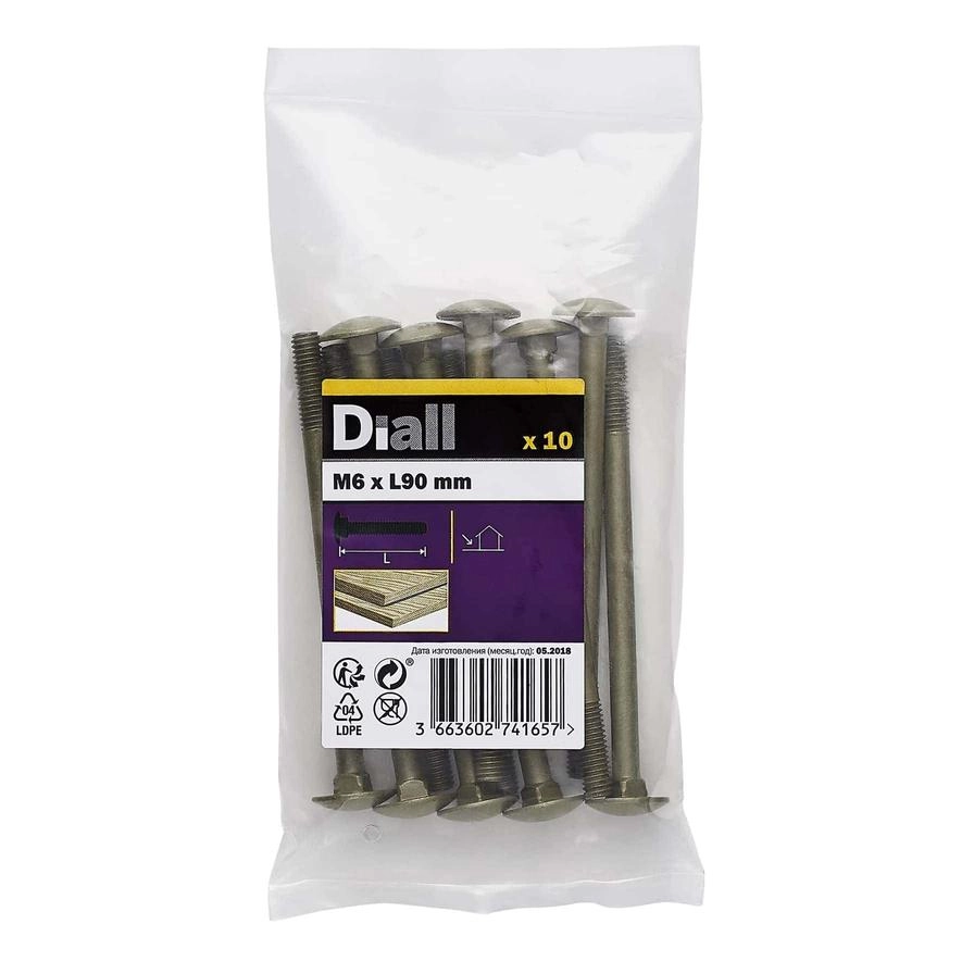 Diall Carbon Steel Cup Square Bolt 6mm 90mm
