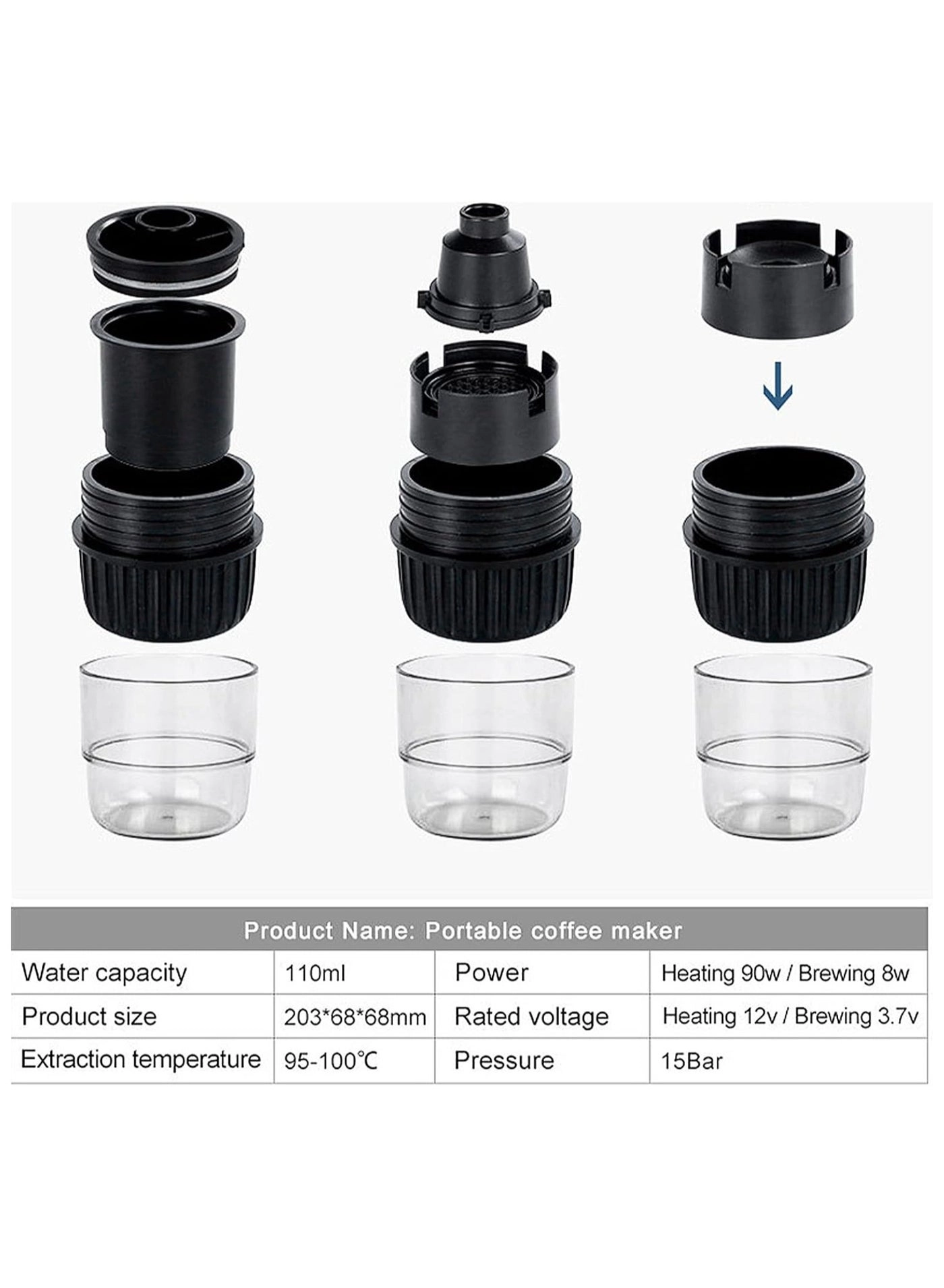 Portable Espresso Machine USB Rechargeable 15Bar 153315