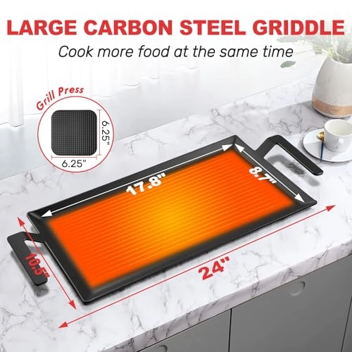 Carbon Steel Griddle - Double Burner 17.8"8.7"