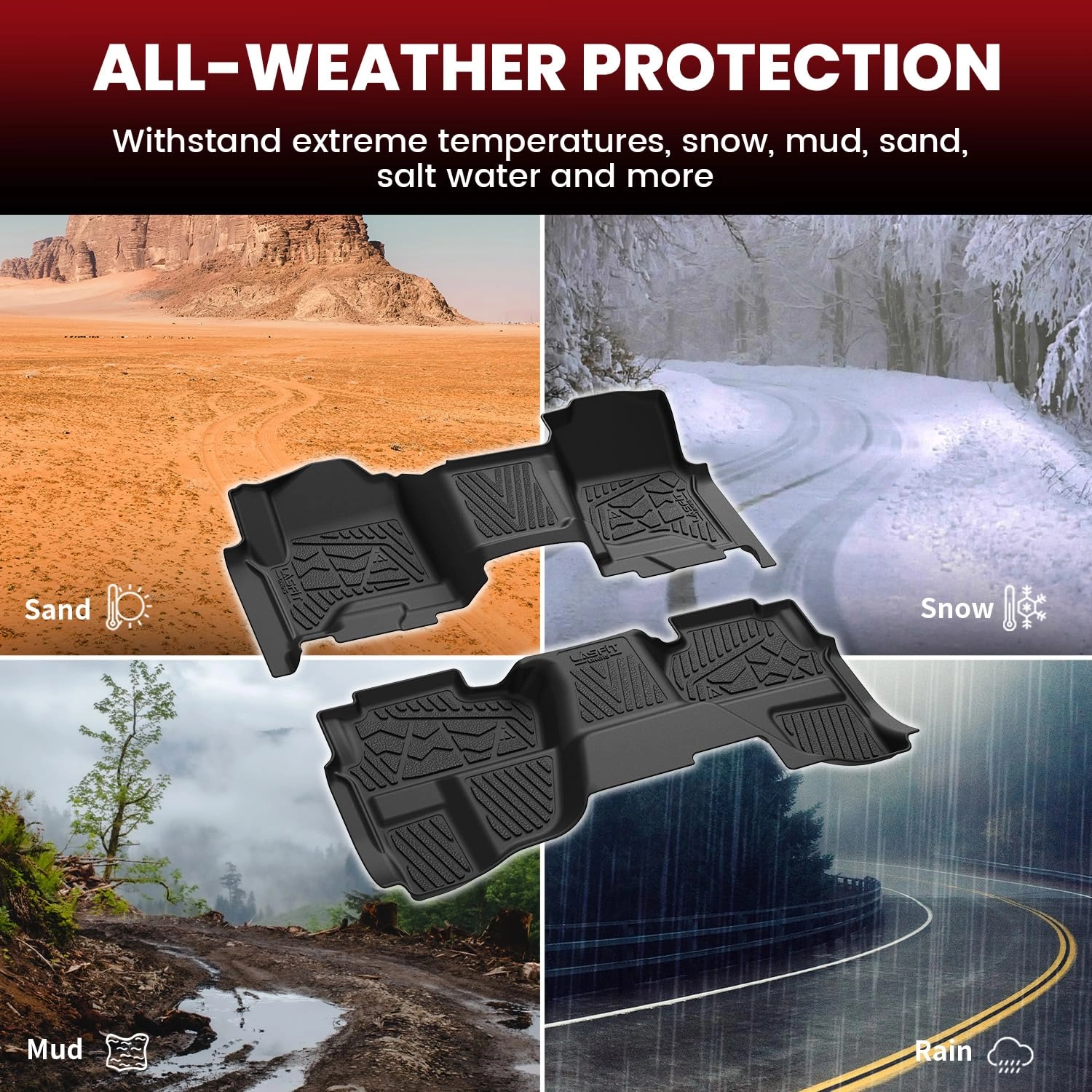 Floor Mats - Chevy Silverado/GMC Sierra 1500 2014-2018 2500HD 3500HD 2015-2019 Double Cab 1st Row Bench Seat