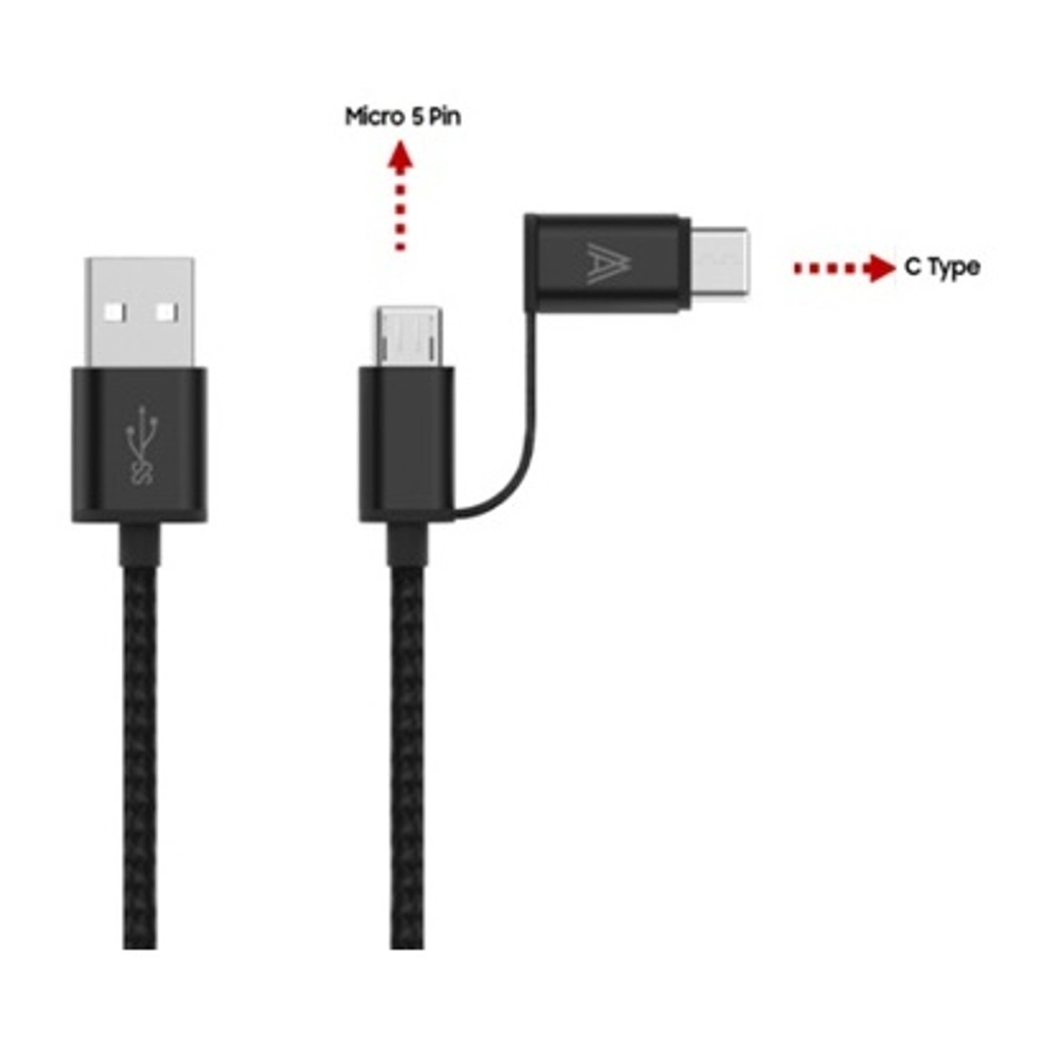ANYMODE 2in1 Cable Micro USB to Type C 1m