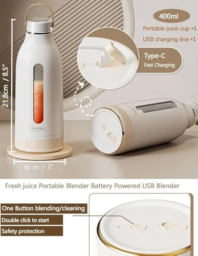 Portable Blender - 4 Blades USB-C Rechargeable Dual Battery