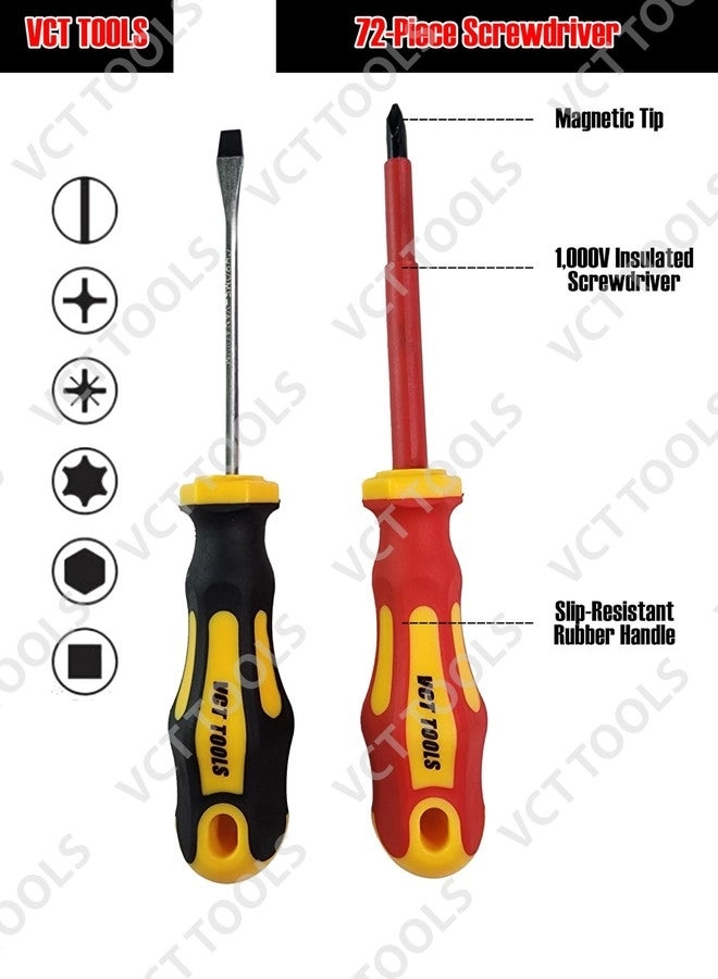 Magnetic Slotted and Phillips Screwdriver Set (72 Pcs)