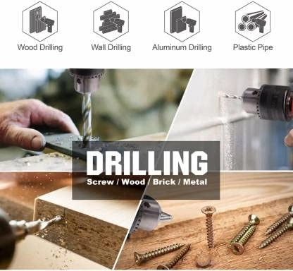 Drill Machine - 10mm 2600 RPM 350W + TBar set + HSS bit set - 13ps + masonary bit set - 5ps