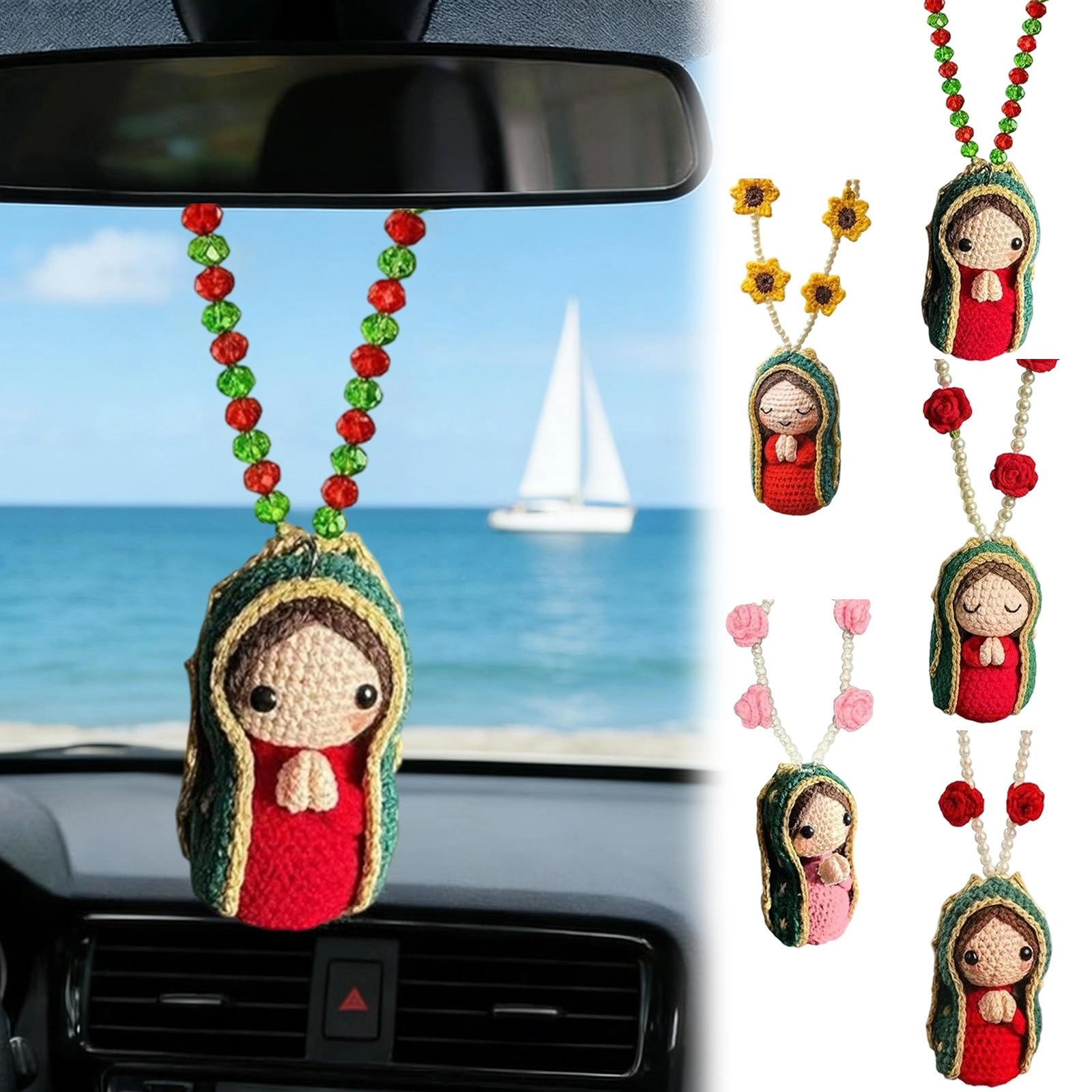 Virgin Mary Crochet Car Charm - Polyester
