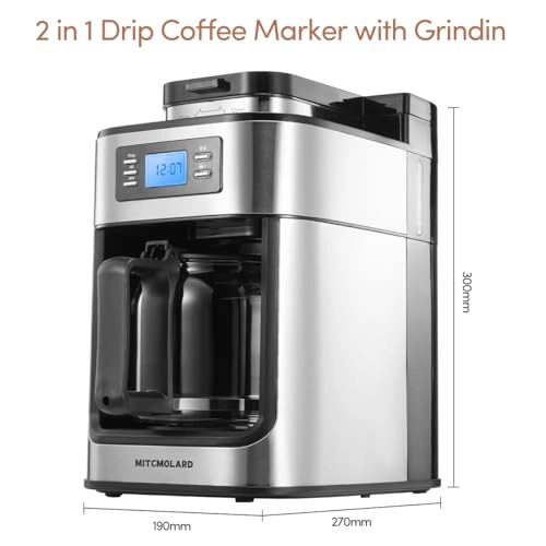 Drip Coffee Machine - 1 L Built-in Grinder