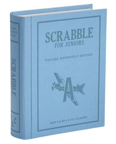 Scrabble for Juniors: Vintage Bookshelf Edition - 2-Sided Board Fabric-Wrapped Bookshelf Case