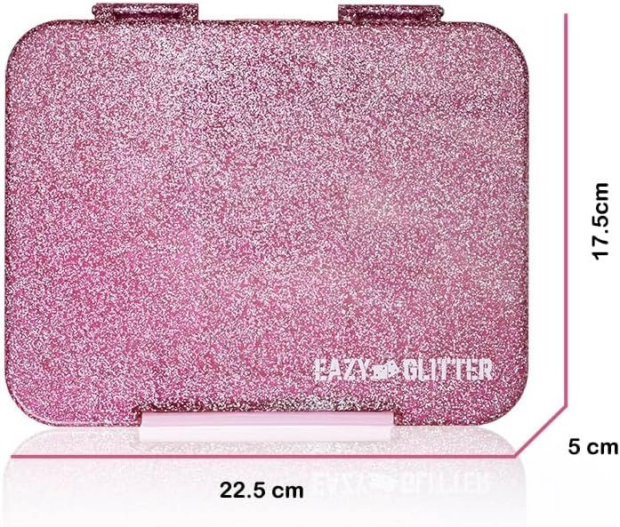 Bento Lunch Box - Glitter Pink + Water Bottle - 550 ml + Spoon + Fork + Cutlery Bag