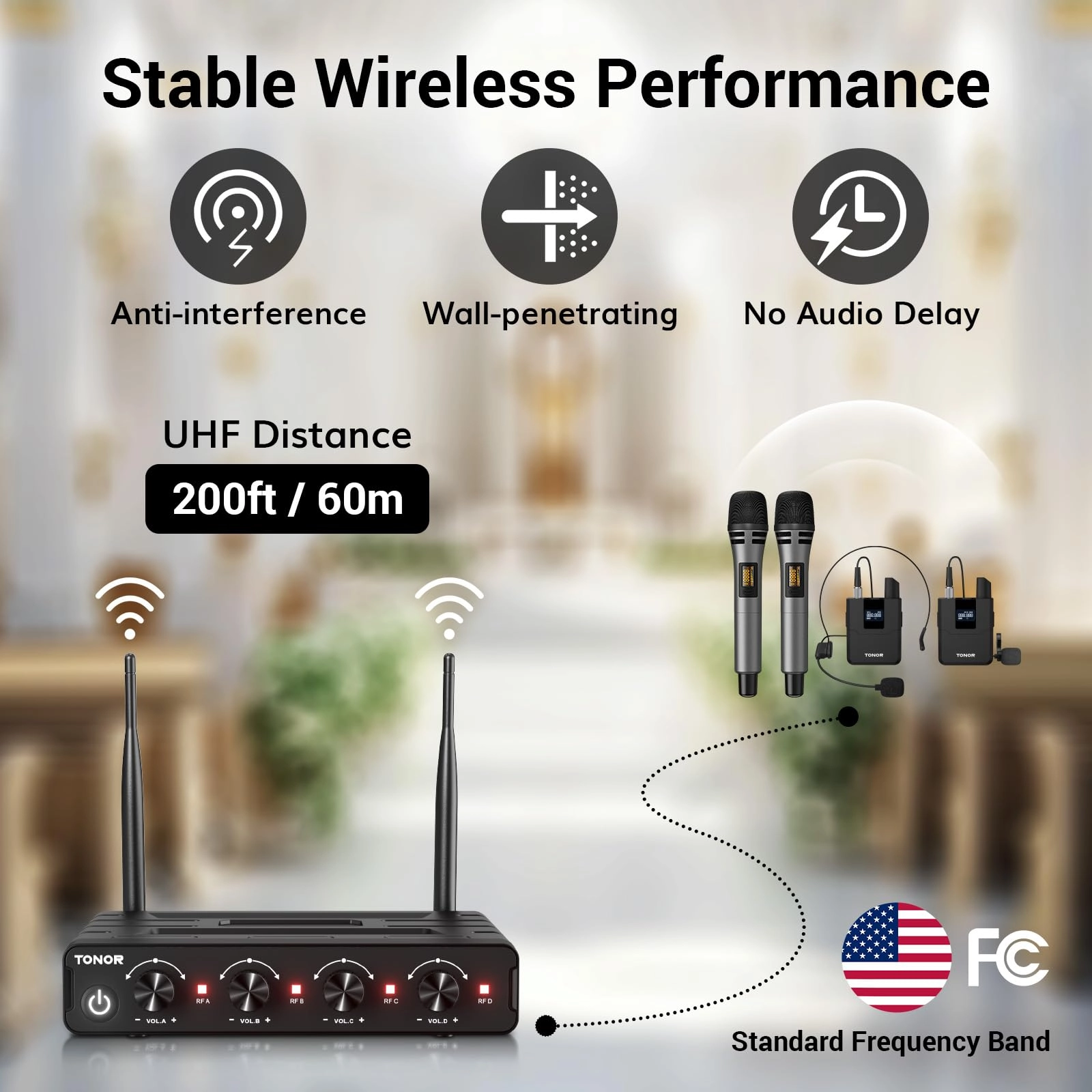 Wireless Microphones System - 4 UHF