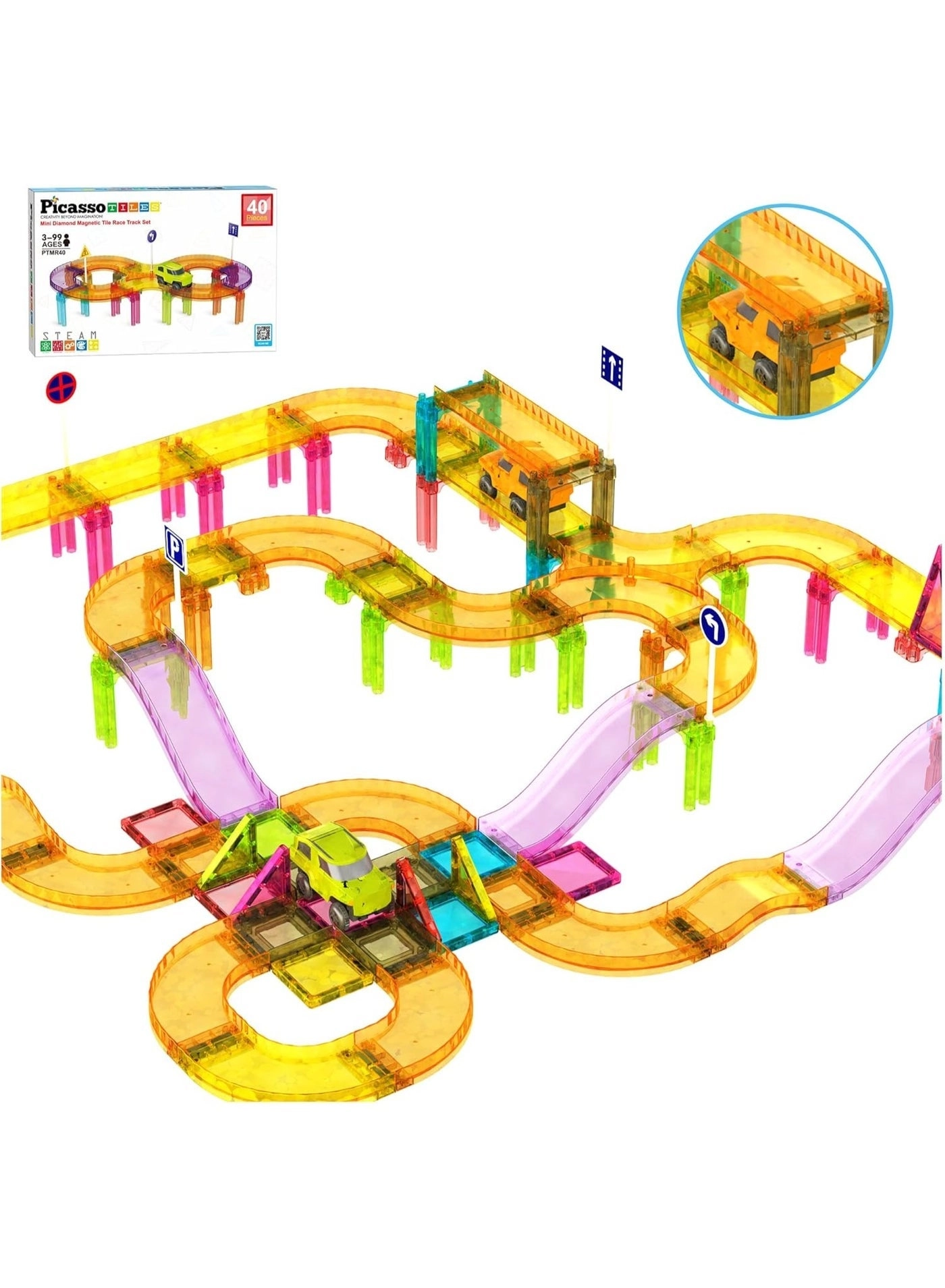 PicassoTiles Race Track Magnetic Tiles PTMR40 - 40pcs
