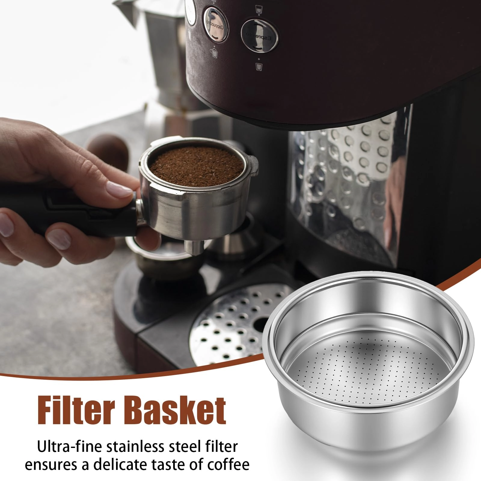 51mm stainless steel coffee filter - 1+2 Cups Capacity