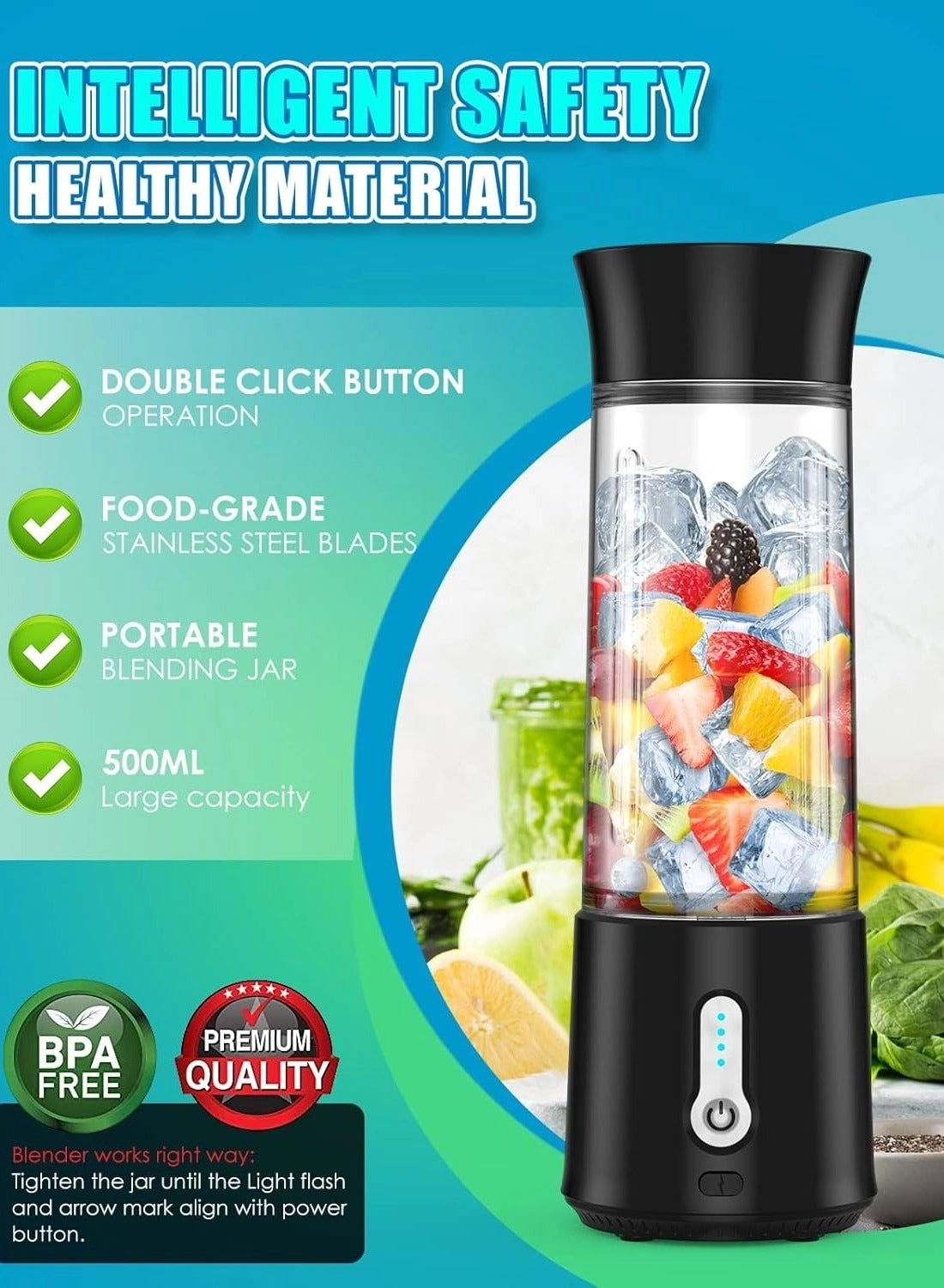 Portable Blender - USB Rechargeable Double-Click Safety