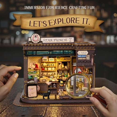 Coffee Shop Miniature House Kit (K-1083) - LED Light 3D Wooden Bookends