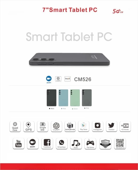 Smart Tablet PC - 8 GB 7 in 256 GB