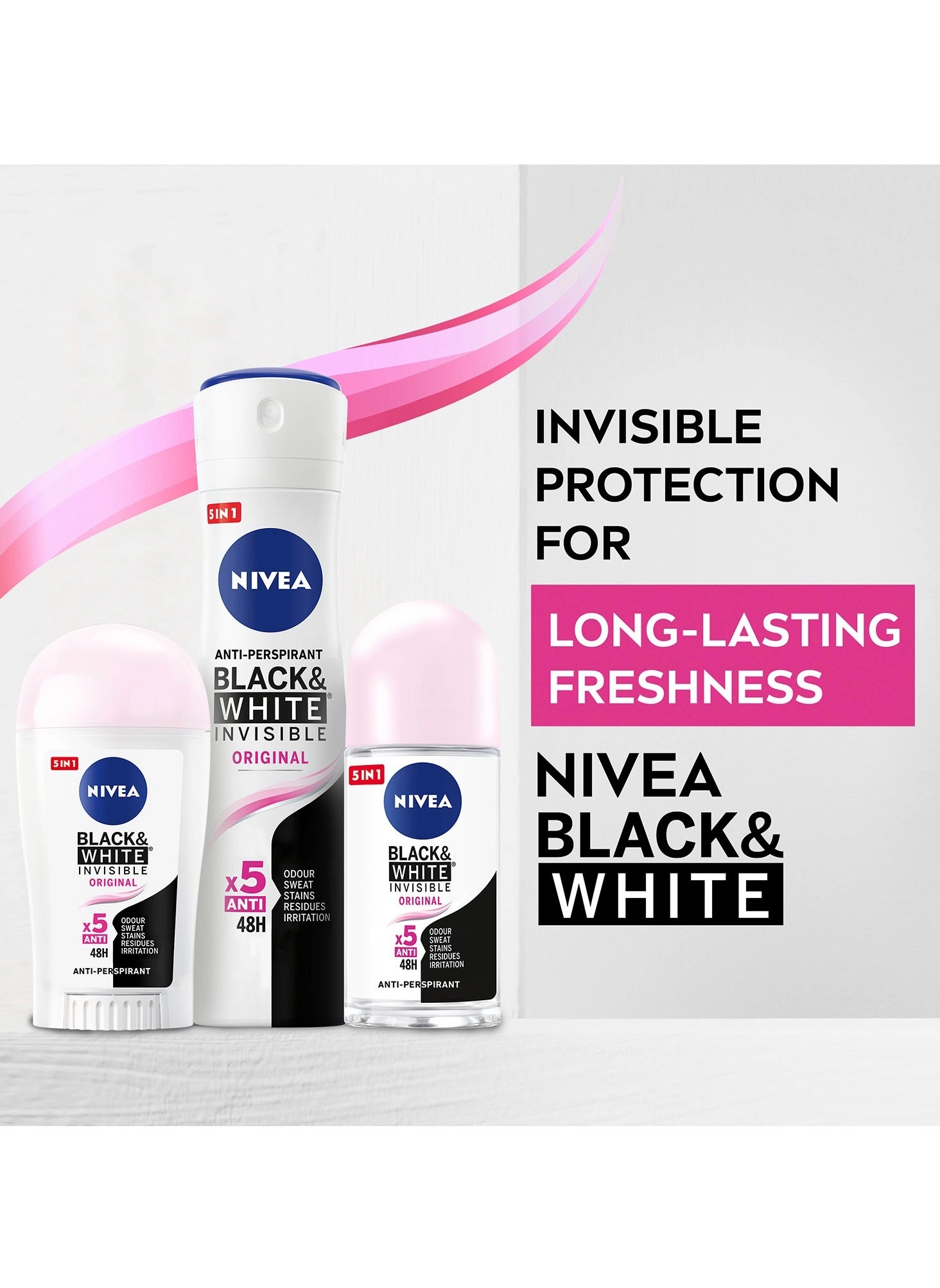 MEN Antiperspirant Roll-on - Black & White Invisible Protection Original 50ml