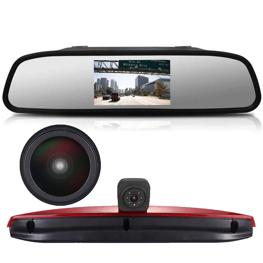 Rear View Mirror Monitor - 4.3 Inch Wired + Brake Light Camera - 1280 x 720 Night vision