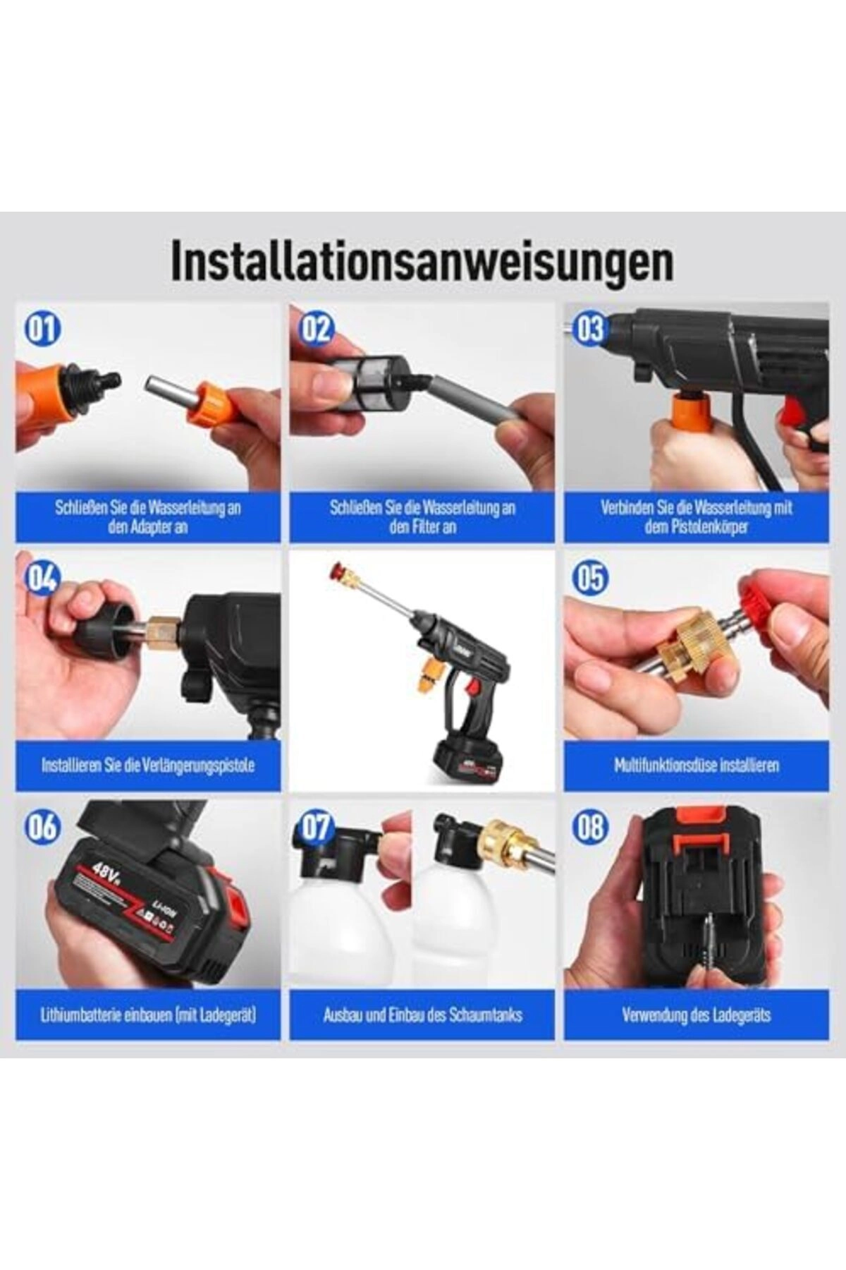 High-Pressure Washer - 48V Cordless 5 m Self-Priming