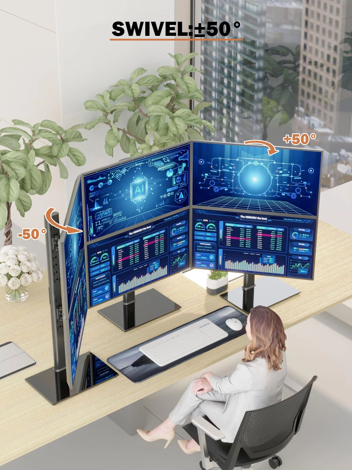 Dual Monitor Stand - two 13" to 34" 50x50mm 75x75mm 100x100mm