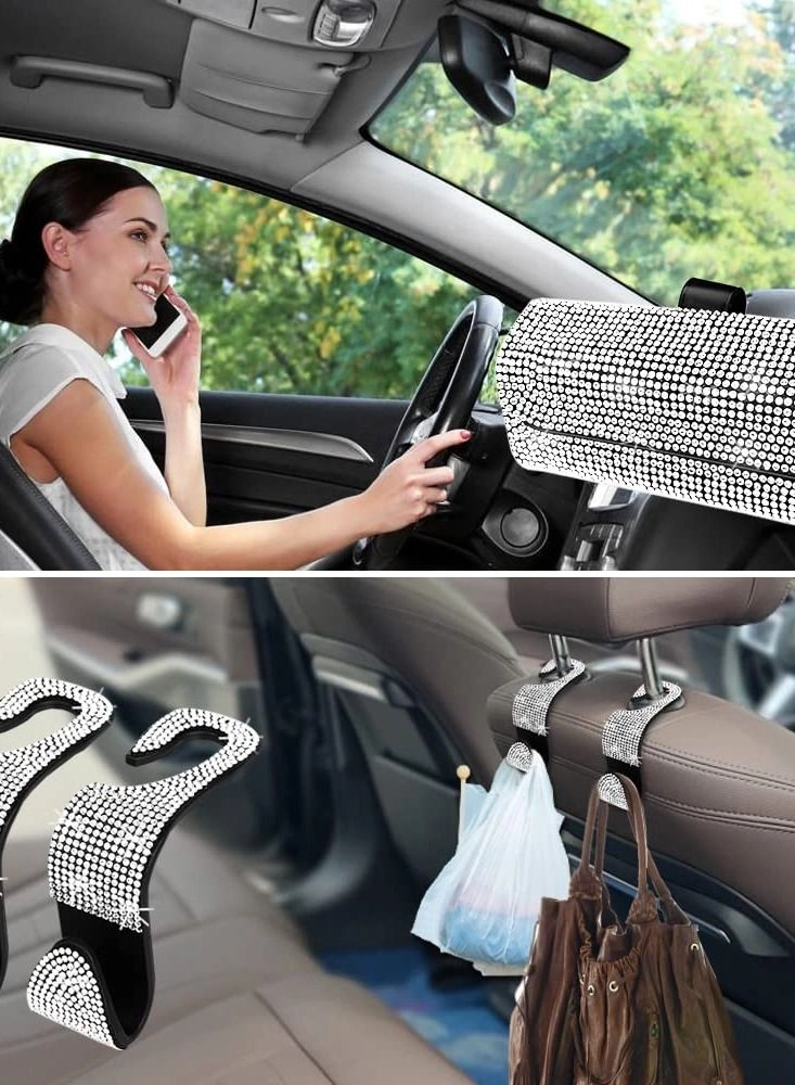Bling Glasses Holder - black 2 x Car Hooks