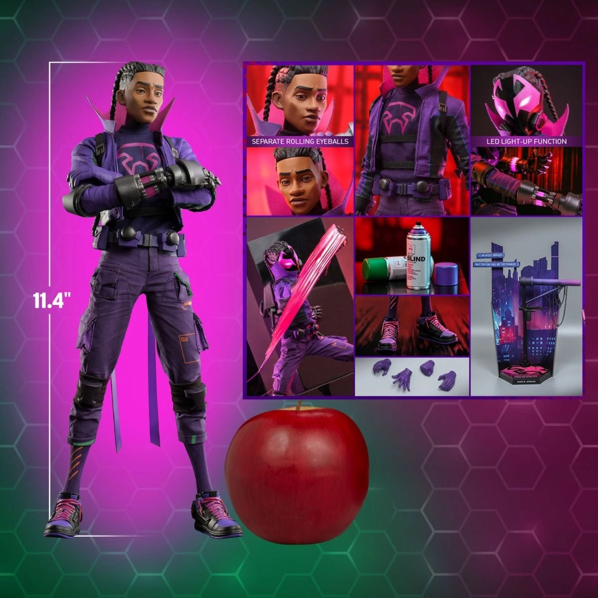 Miles G Morales - Spider-Man: Across the Spider-Verse Sixth Scale Action Figure - LED light-up Prowler gauntlets