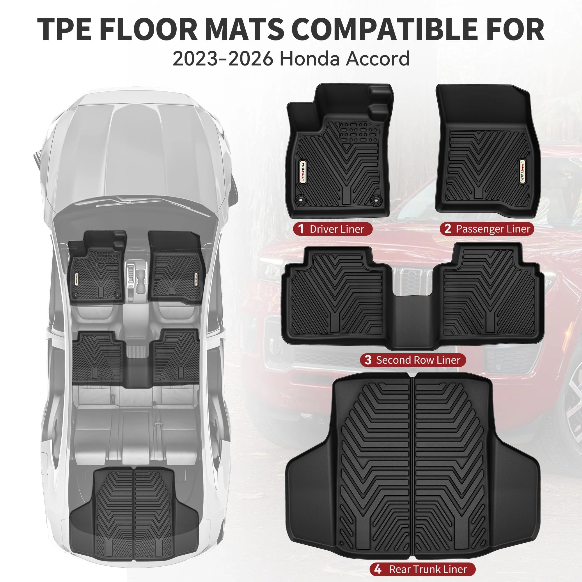 Floor Mats & Trunk Mat - Honda Accord 2026 2025 2024 2023 1st, 2nd Row and Cargo Liners