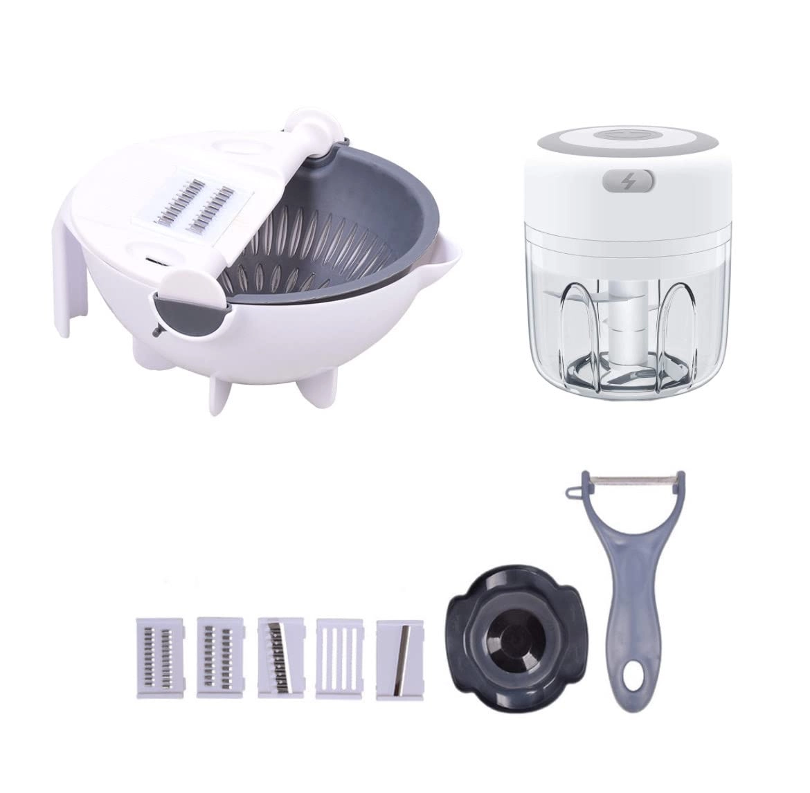 Zorex Electric Food Chopper - 100ml USB rechargeable + 9in1 Vegetable Shredder Bowl