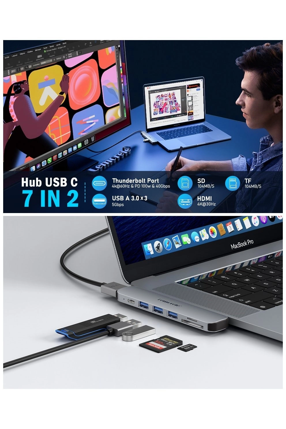 7 in 2 USB C Hub - 4K HDMI 100W PD 40Gbps